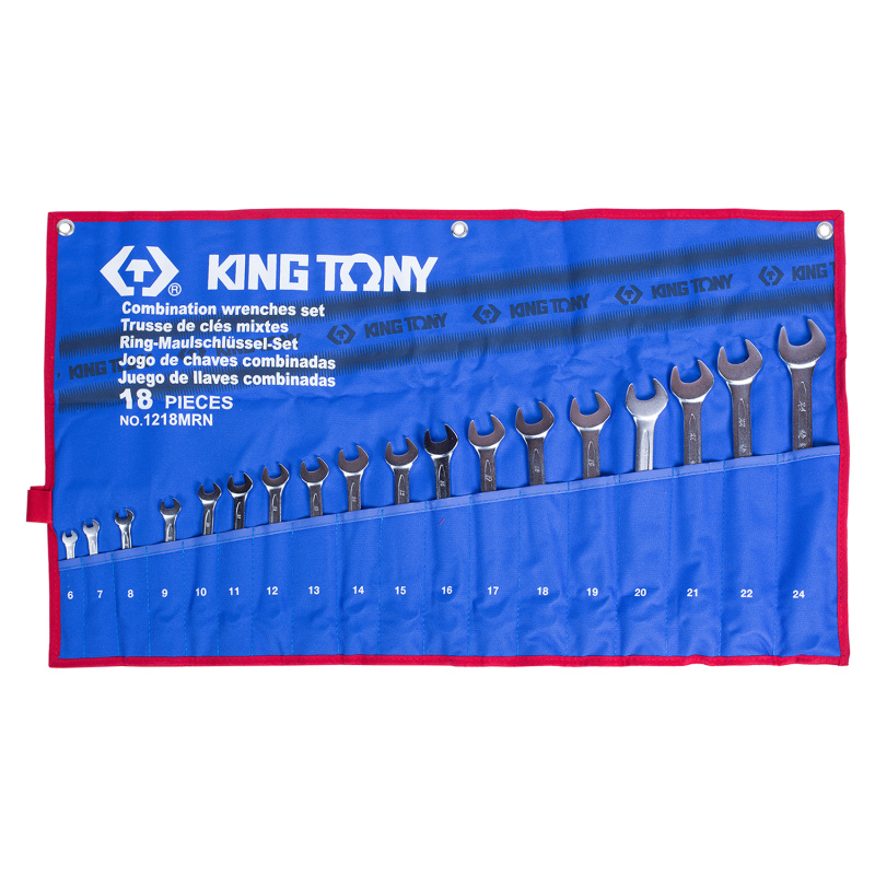 KING TONY Набор комбинированных ключей, 6-24 мм чехол из теторона, 18  предметов 1218MRN